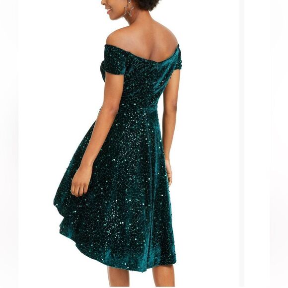 MORGAN & CO Green Velvet Sequined Off-the-Shoulder Fairy Dress 3 - Picture 2 of 15